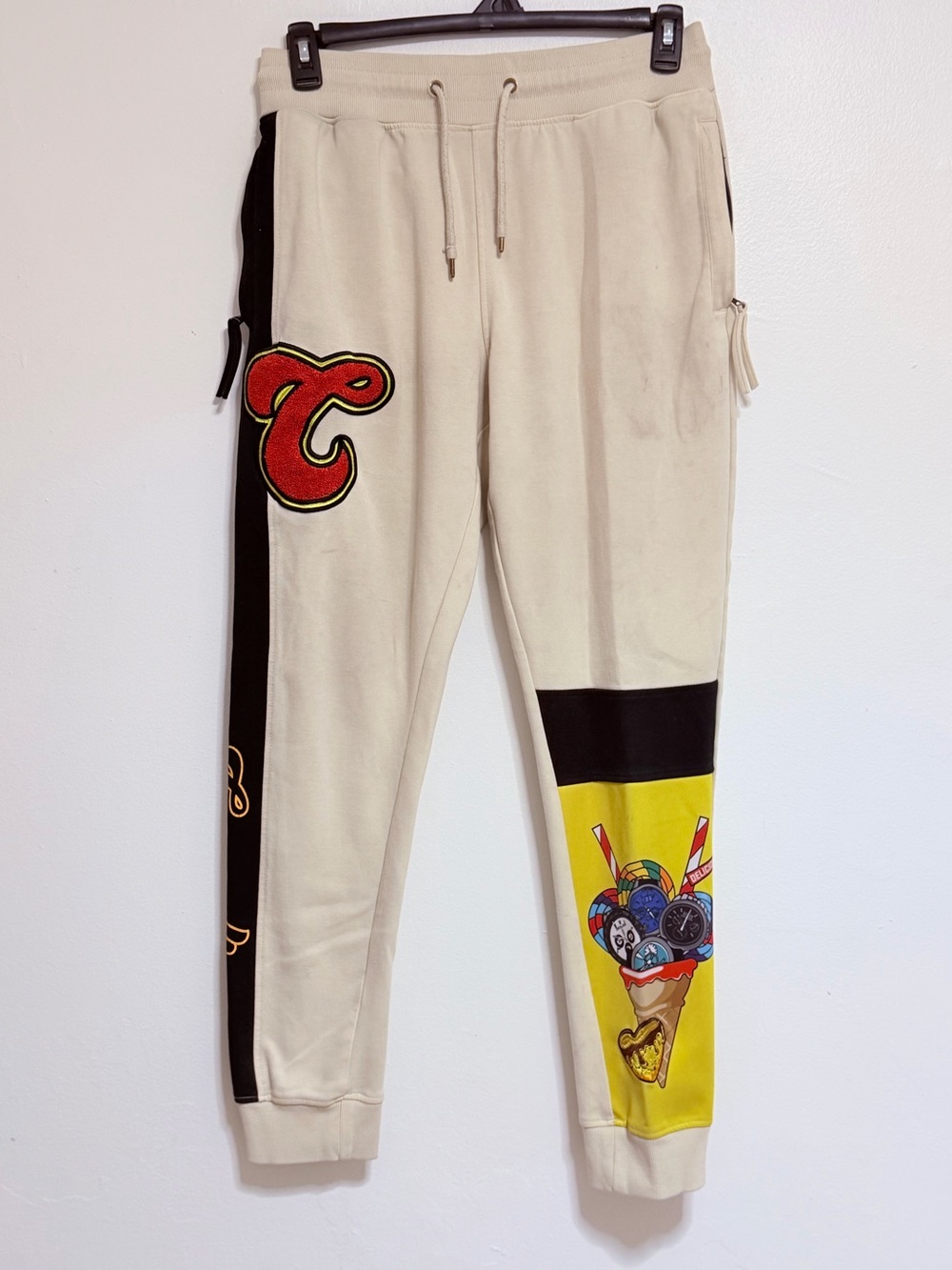 Civilized Cream & Black Graphic Jogger Pants with Yellow Accent